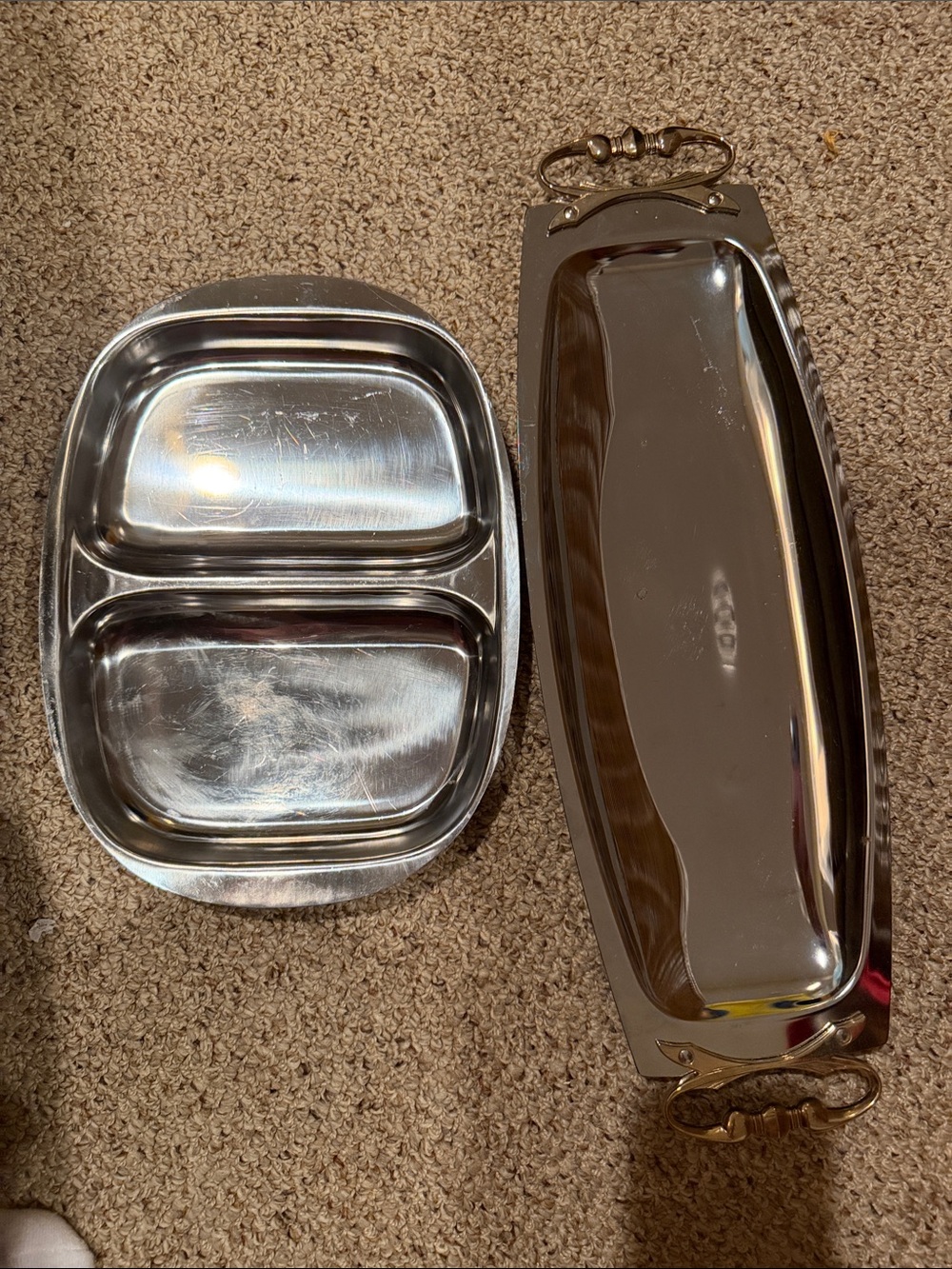 2 Stainless Steel Divided Plate & Long Serving Trays